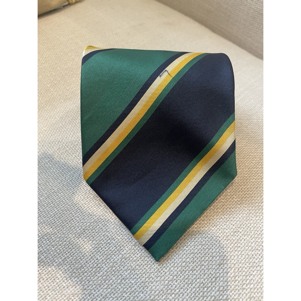 Gianni Versace Made In Italy Silk Tie Green Blue Yellow Striped Small Pen Mark‎